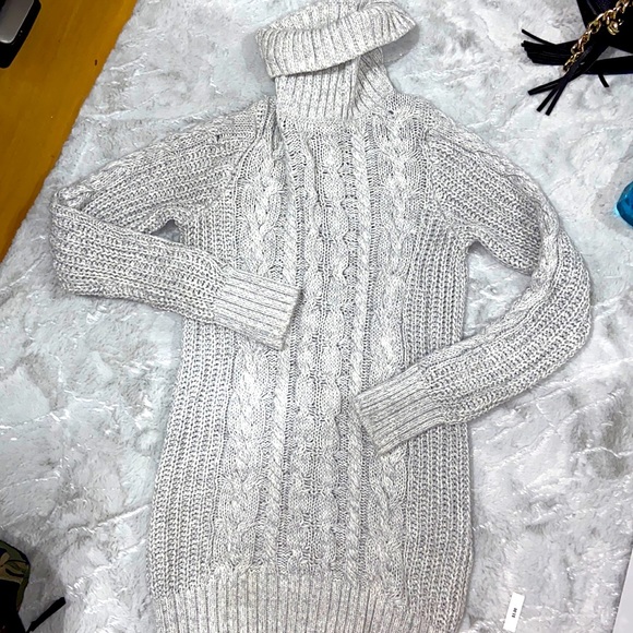 EUC GAP GRAY KNIT LONG SWEATERDRESS WOMNS XS TURTLE SLOUCHY NECK - Picture 1 of 3